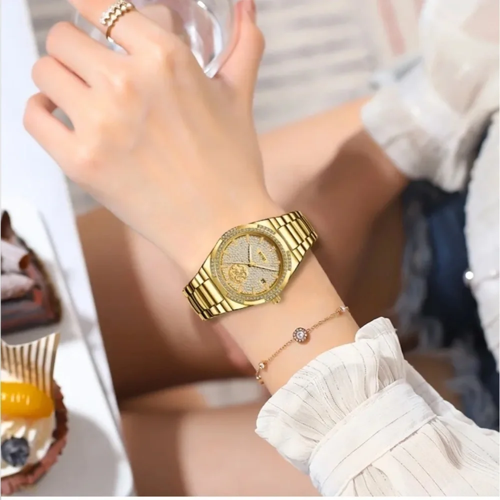 RUIQI Unisex Elegant Mechanical Watch - Full Golden Dial, Luminous Hands, NEW